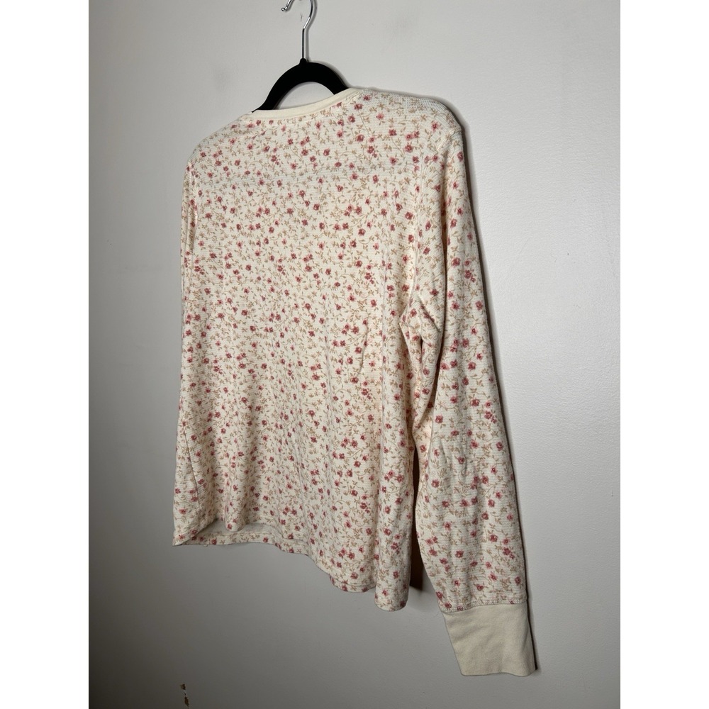 L.L. Bean Women's Cream Floral Thermal Button Henley Top Shirt Size Large - Picture 5 of 8